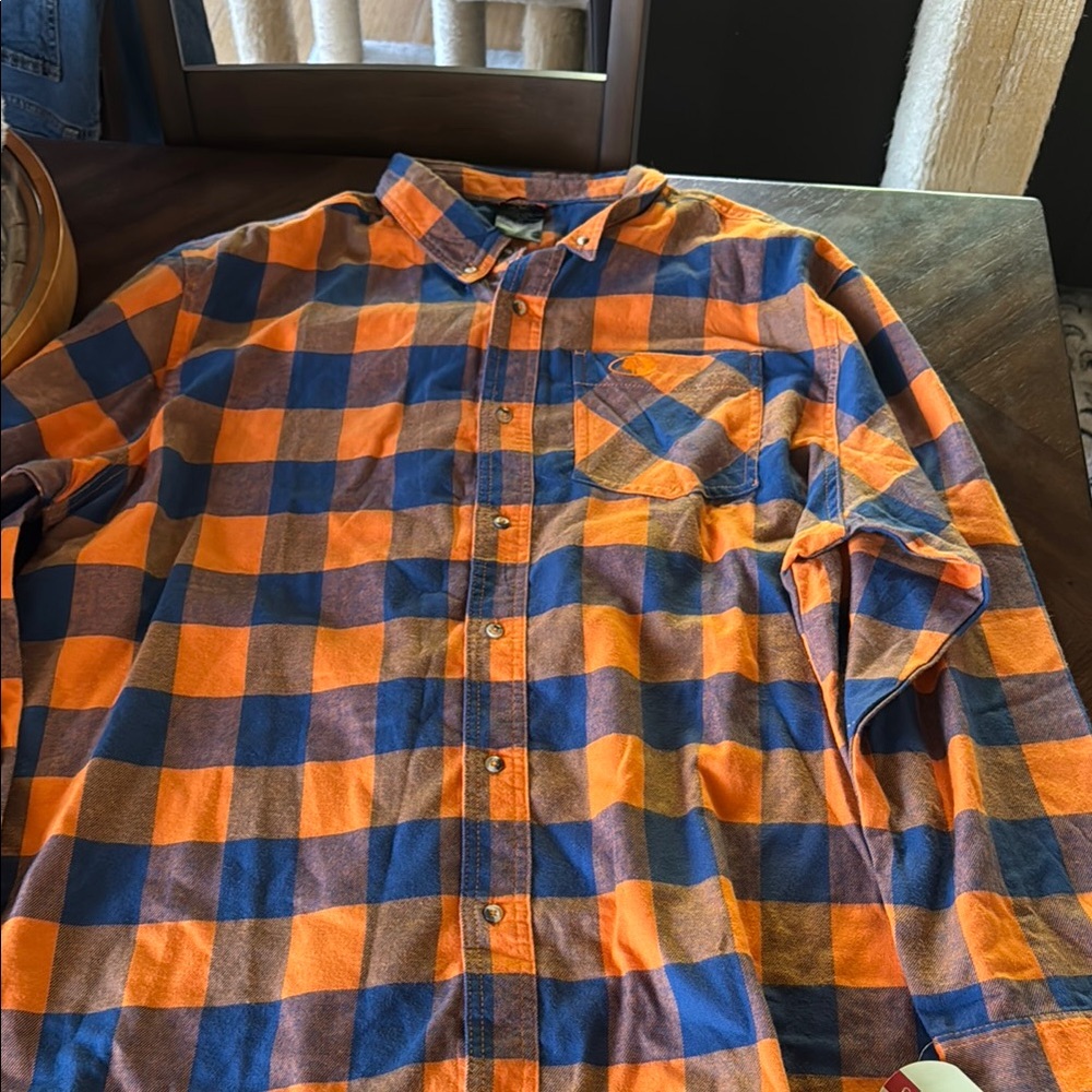 Men's Mossy Oak Orange and Blue Plaid Shirt